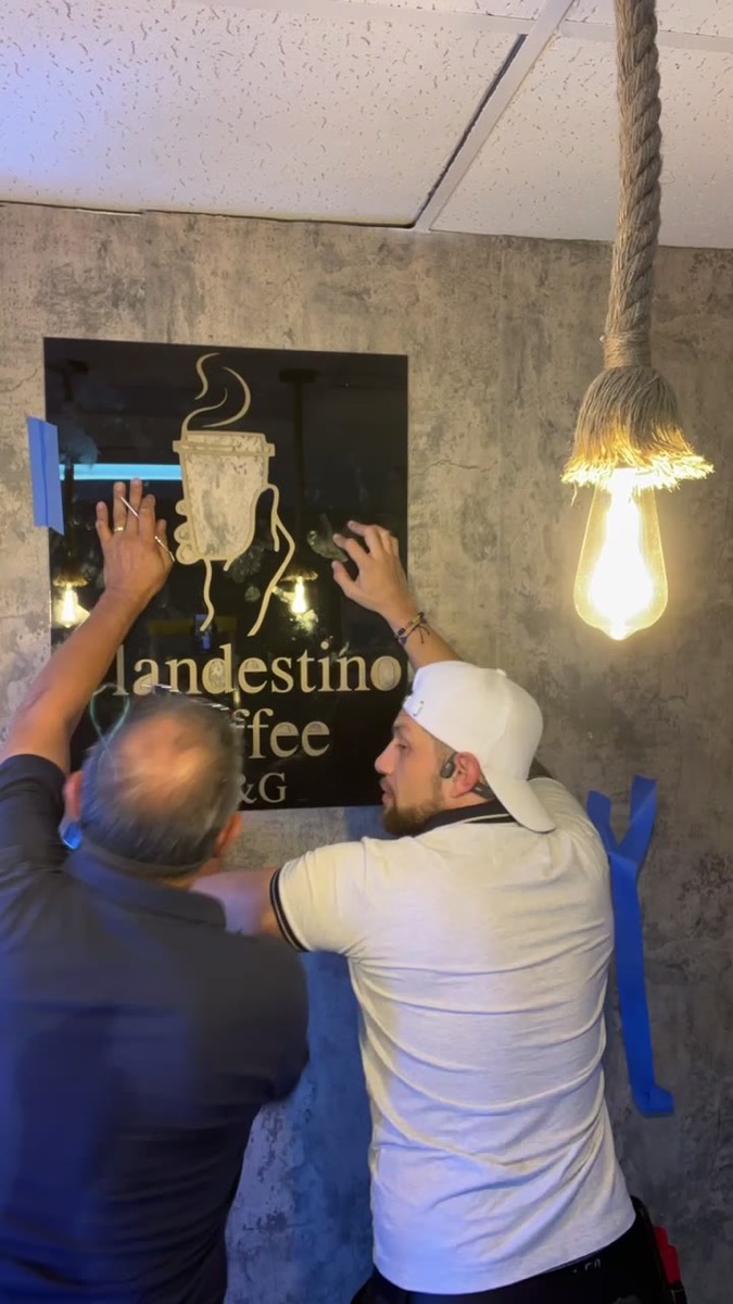 Mounting the Clandestino Coffee sign